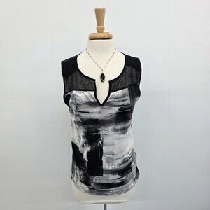 Simply Vera Vera Wang Womens Tank Top Blouse Sz L Black White Sleeveless‎ V-Neck